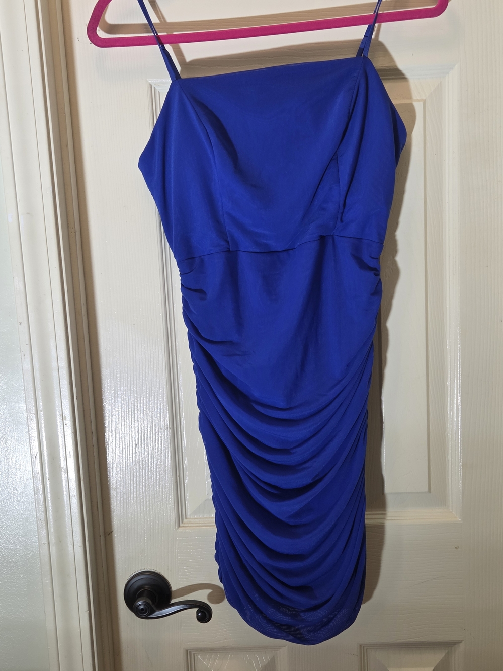 Royal Blue Ruched Spaghetti-Strap Mini Dress
